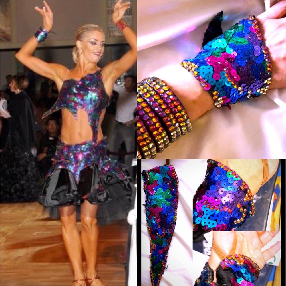 Ballroom dance accessory, black/ blue bracelet
